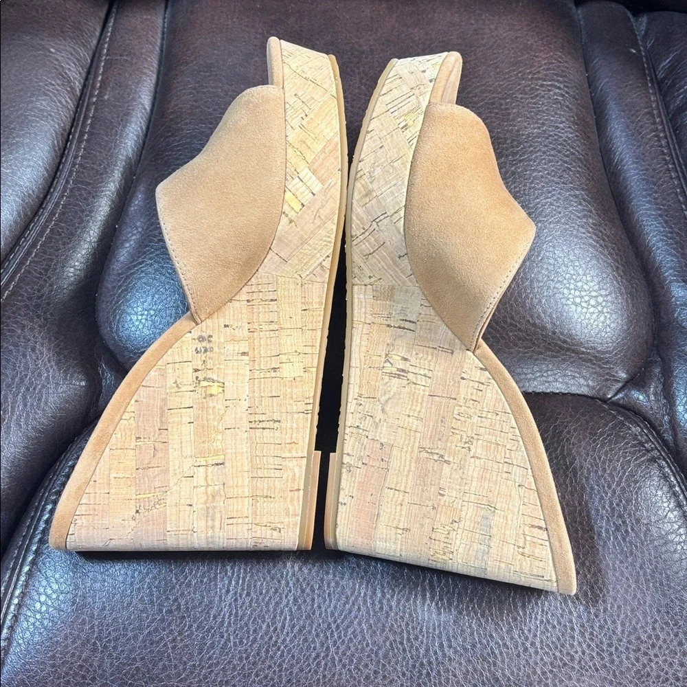 kate spade Suede leather Penelope Cork Wedge bungalow Slide in shoes 9